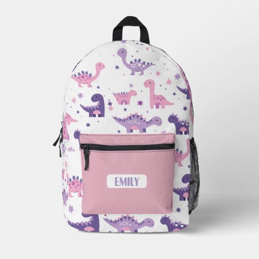 Pink Dino Kids Backpack - Custom Name プリントバックパック (正面)