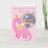 Pink Dinosaur 1st Birthday Card カード (正面)