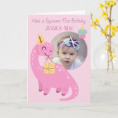 Pink Dinosaur 1st Birthday Card カード (黄色い花)