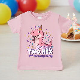 Pink Dinosaur 2nd Birthday Baby,Custom Name girl ベビーTシャツ