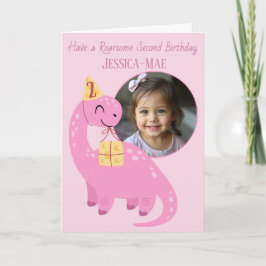 Pink Dinosaur 2nd Birthday Card カード