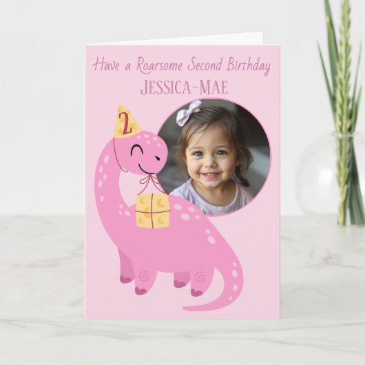 Pink Dinosaur 2nd Birthday Card カード (正面)