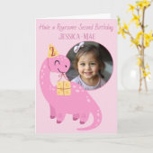 Pink Dinosaur 2nd Birthday Card カード (黄色い花)