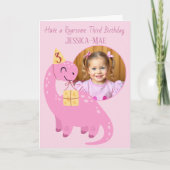 Pink Dinosaur 3rd Birthday Card カード (正面)