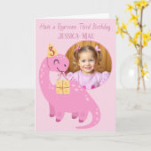 Pink Dinosaur 3rd Birthday Card カード (黄色い花)
