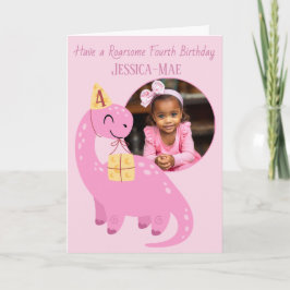 Pink Dinosaur 4th Birthday Card カード