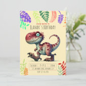 Pink Dinosaur Boys & Girls Birthday Invitation 招待状 (スタンド正面)