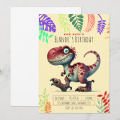 Pink Dinosaur Boys & Girls Birthday Invitation 招待状 (正面/裏面)