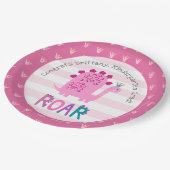 Pink Dinosaur Girl Kindergarten Graduation Playful ペーパープレート (アングル)