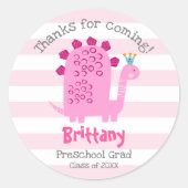 Pink Dinosaur Girl Preschool Graduation Thank You ラウンドシール (正面)