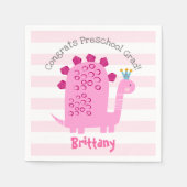 Pink Dinosaur Girl Preschool Graduation Whimsical スタンダードカクテルナプキン (正面)