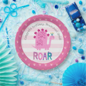 Pink Dinosaur Girl Preschool Graduation Whimsical ペーパープレート (パーティー)