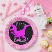Pink Dinosaur Hide Happy Birthday! ペーパープレート (パーティー)