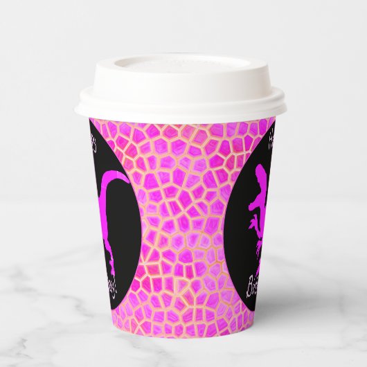 Pink Dinosaur Hide Happy Birthday!  紙コップ (左)