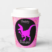 Pink Dinosaur Hide Happy Birthday!  紙コップ (正面)