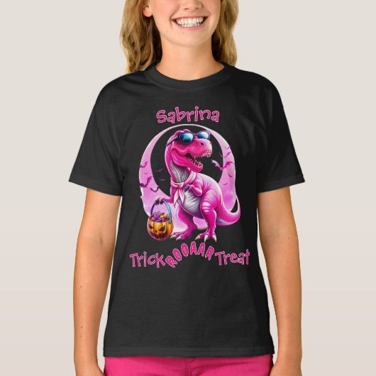 Pink Dinosaur Trick Or Treat Tシャツ (正面)
