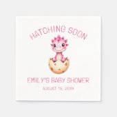 Pink Dinosaur Watercolor Hatching Soon Baby Shower スタンダードカクテルナプキン (正面)