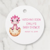 Pink Dinosaur Watercolor Hatching Soon Baby Shower フェイバータグ (正面)