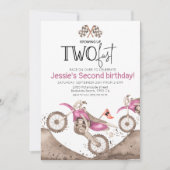 Pink Dirt Bike 2nd birthday - Growing up two fast 招待状 (正面)