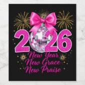 Pink Disco Ball 2026 with Fireworks and Praise ワインラベル (シングルラベル)