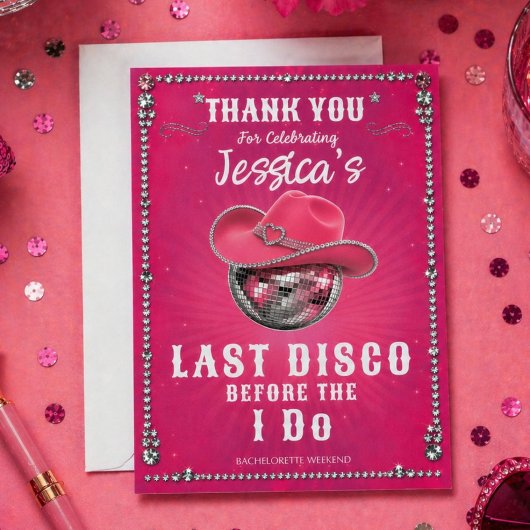 Pink Disco Ball Bachelorette Party  サンキューカード