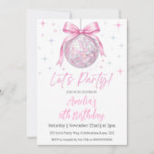 Pink Disco Ball Birthday Invitation, Pink Coquette 招待状 (正面)