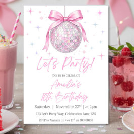 Pink Disco Ball Birthday Invitation, Pink Coquette 招待状