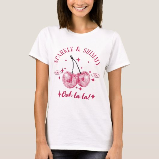 Pink Disco Cherry Sparkle T-Shirt Tシャツ (正面)