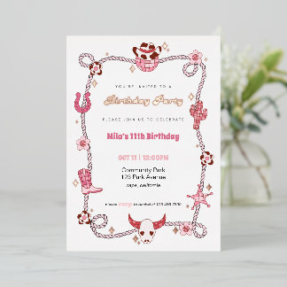Pink Disco Cowgirl Foil Birthday Invitation 箔招待状