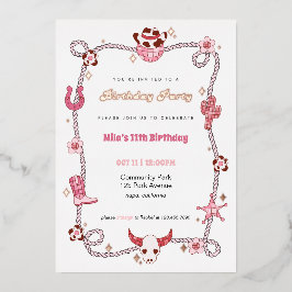 Pink Disco Cowgirl Foil Birthday Invitation 箔招待状