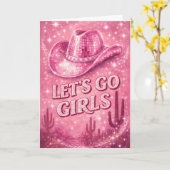 Pink Disco Cowgirl Hat Birthday Card for Her カード (黄色い花)