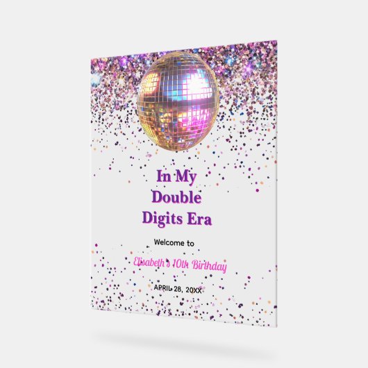 Pink Disco Trendy In My Double Digits Era Birthday アクリルサイン (傾斜)