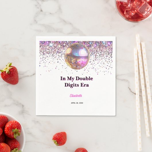 Pink Disco Trendy In My Double Digits Era Birthday スタンダードカクテルナプキン (インサイチュ)