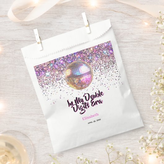 Pink Disco Trendy In My Double Digits Era Birthday フェイバーバッグ (クリップ留めされた状態)