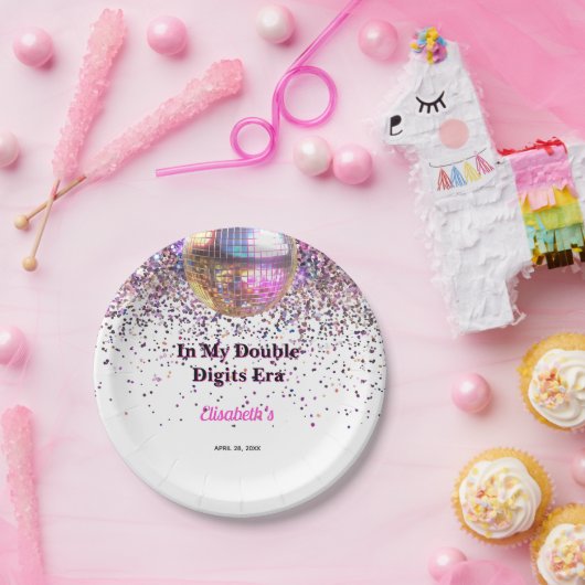 Pink Disco Trendy In My Double Digits Era Birthday ペーパープレート (パーティー)