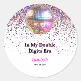 Pink Disco Trendy In My Double Digits Era Birthday ラウンドシール