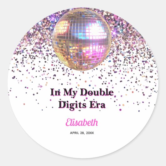 Pink Disco Trendy In My Double Digits Era Birthday ラウンドシール (正面)