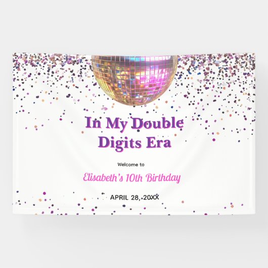 Pink Disco Trendy In My Double Digits Era Birthday 横断幕 (横)