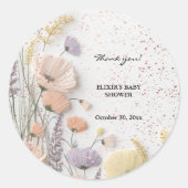 Pink Distressed Pressed Wildflower Baby Shower ラウンドシール (正面)