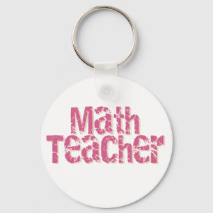 Pink Distressed Text Math Teacher キーホルダー
