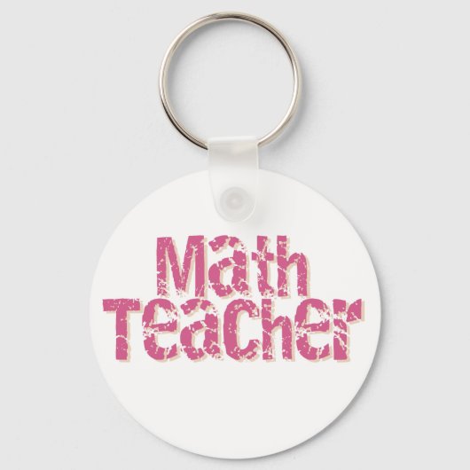 Pink Distressed Text Math Teacher キーホルダー (正面)