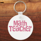 Pink Distressed Text Math Teacher キーホルダー (正面)