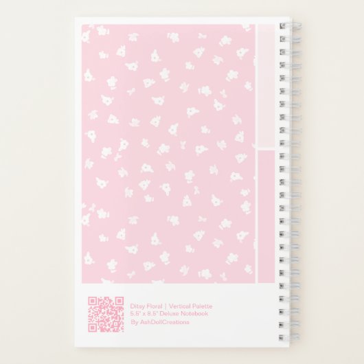 Pink Ditsy Floral Vertical Palette Notebook ノートブック (裏面)