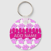 Pink Dog Paw Print Custom Personalized Name キーホルダー (正面)