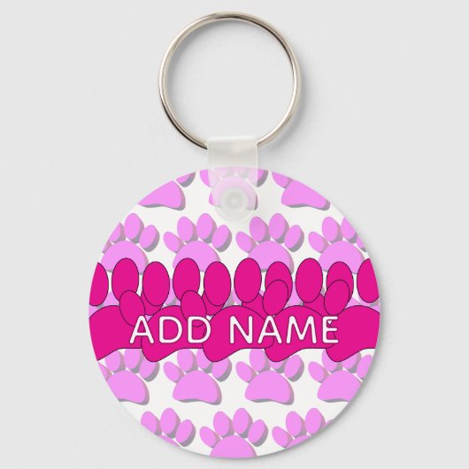 Pink Dog Paw Print Custom Personalized Name キーホルダー (正面)