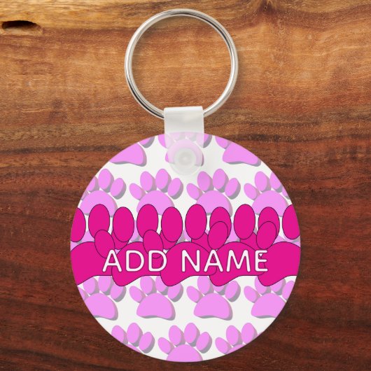 Pink Dog Paw Print Custom Personalized Name キーホルダー (正面)