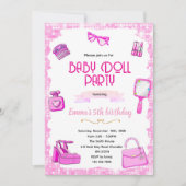Pink doll party invitation 招待状 (正面)
