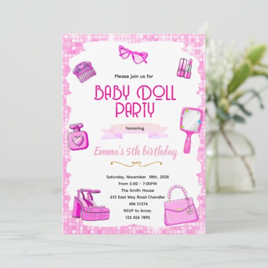 Pink doll party invitation 招待状 (スタンド正面)