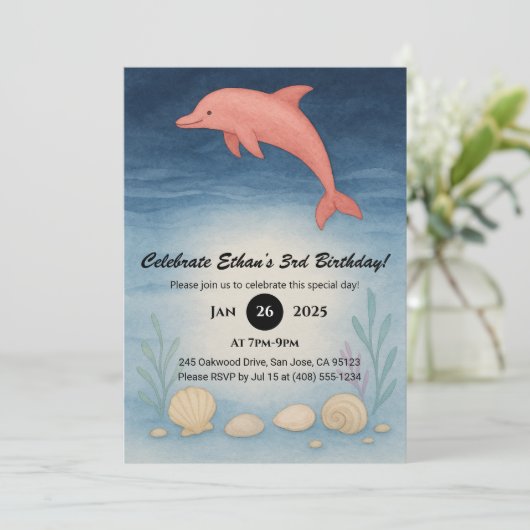 Pink Dolphin & Seafloor Shells Birthday  招待状 (スタンド正面)