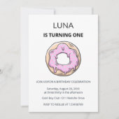 Pink Donut 1st Birthday Invitation Girl  招待状 (正面)